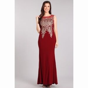 SLEEVELESS Burgundy Gold Lace Dress